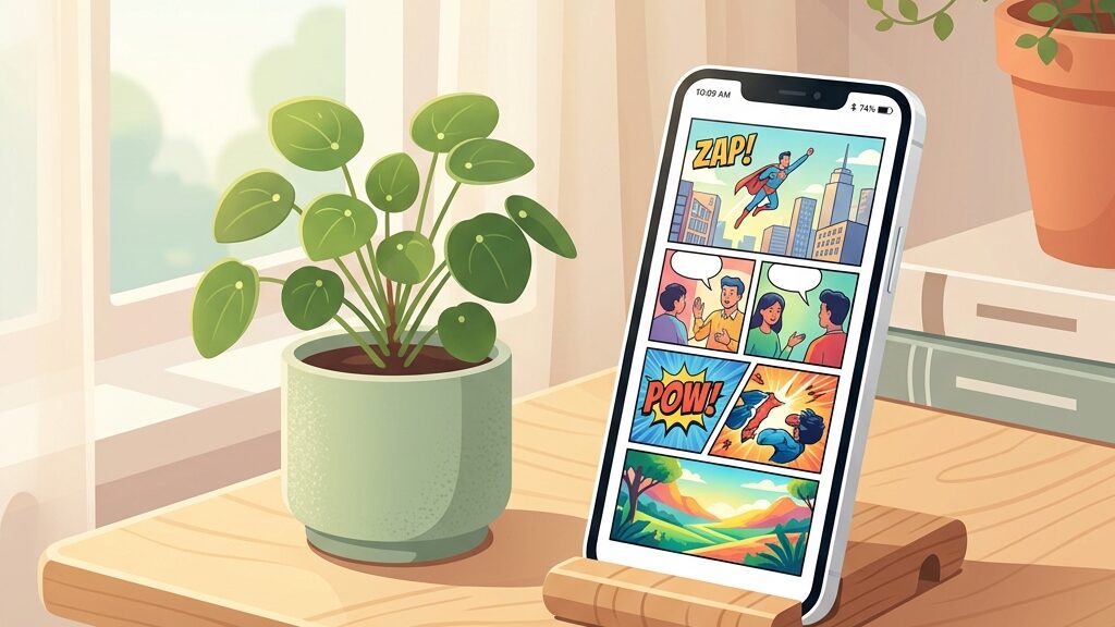 スマホで手軽に電子コミックを読む様子
