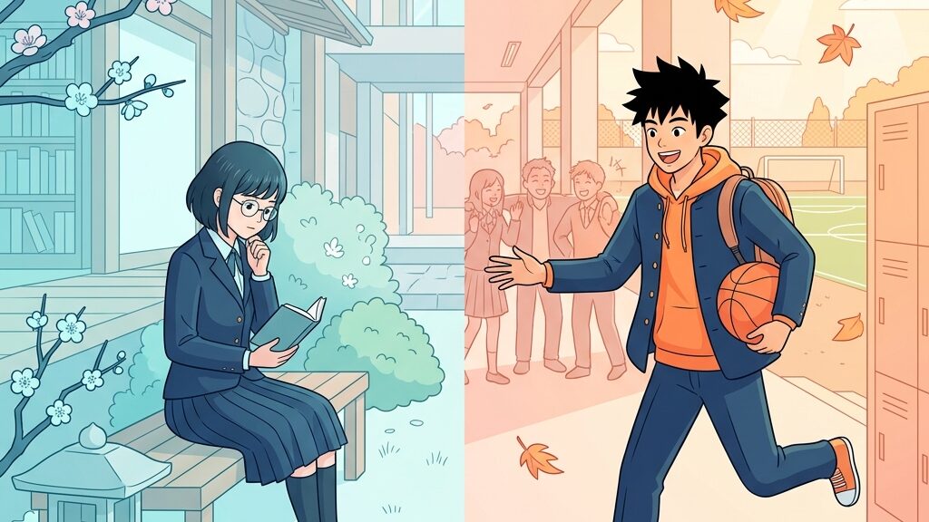 対称的な性格のキャラクター二人をイメージしたイラスト